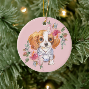 Cute Cavalier King Charles Spaniel en Flowers Keramisch Ornament