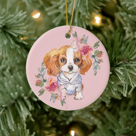 Cute Cavalier King Charles Spaniel en Flowers Keramisch Ornament (Boom)