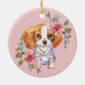 Cute Cavalier King Charles Spaniel en Flowers Keramisch Ornament (Achterkant)