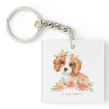 Cute Cavalier King Charles Spaniel Oranje bloemen