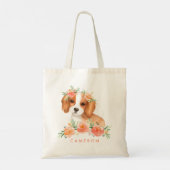 Cute Cavalier King Charles Spaniel Oranje bloemen Tote Bag (Achterkant)