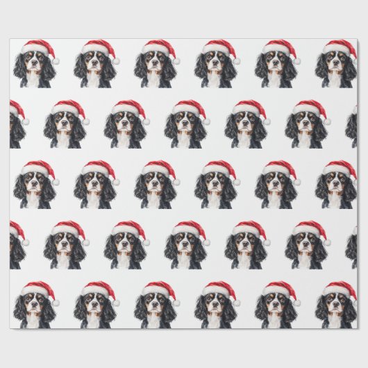 Cute Cavalier King Charles Spaniel with Santa Hat  Cadeaupapier (Vlak)
