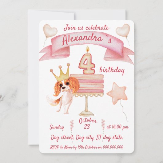 Cute Cavalier met cake vieren vierde verjaardag Kaart (Voorkant)