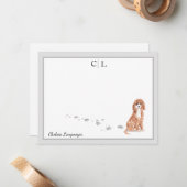 Cute Cavapoo Dog Gray Border Monogram Jouw naam Notitiekaartje (Voorkant / Achterkant in situ)