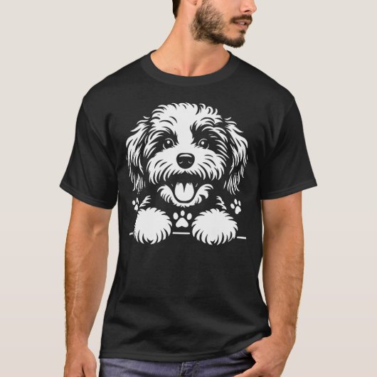 Cute Cavapoo Peeking Dog Graphic Design T-shirt (Voorkant)
