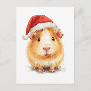 Cute Cavia in Kerstman Hoed Waterverf Feestdagenkaart