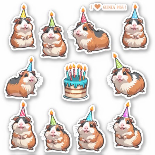 Cute Cavia's Scrapbook Verjaardagsstickers Sticker (Voorkant)