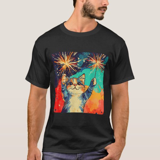 Cute Celebrating Cat For Happy New Year Lovers T-shirt (Voorkant)