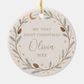 Cute Celestial Baby First Christmas Photo Keramisch Ornament (Achterkant)