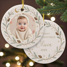 Cute Celestial Baby First Christmas Photo Keramisch Ornament