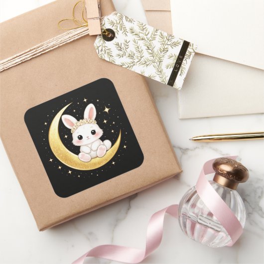 Cute Celestial Easter Bunny Square Sticker (Geschenken)