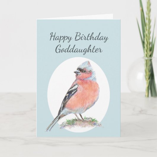 Cute Chaffinch, Happy Birthday Goddochter Card Kaart (Voorkant)