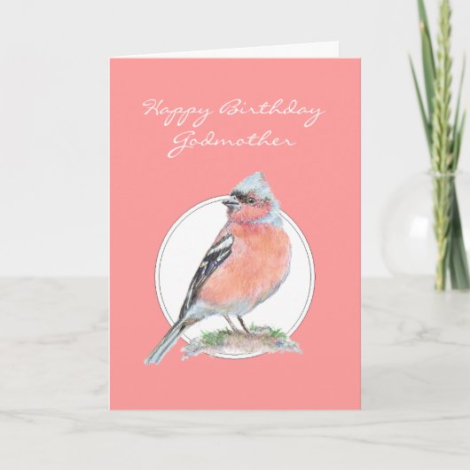 Cute Chaffinch, Happy Birthday Godmoeder Kaart (Voorkant)