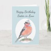 Cute Chaffinch Waterverf Birthday Zuster in rechte Kaart (Voorkant)
