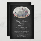 Cute chalkboard baby hippo baby shower kaart (Voorkant / Achterkant)