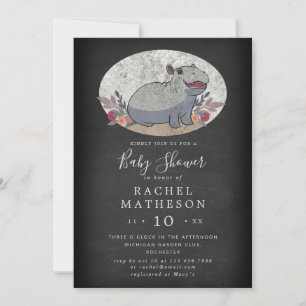Cute chalkboard baby hippo baby shower kaart