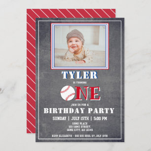 Cute Chalkboard Baseball Foto 1st Birthday Kaart