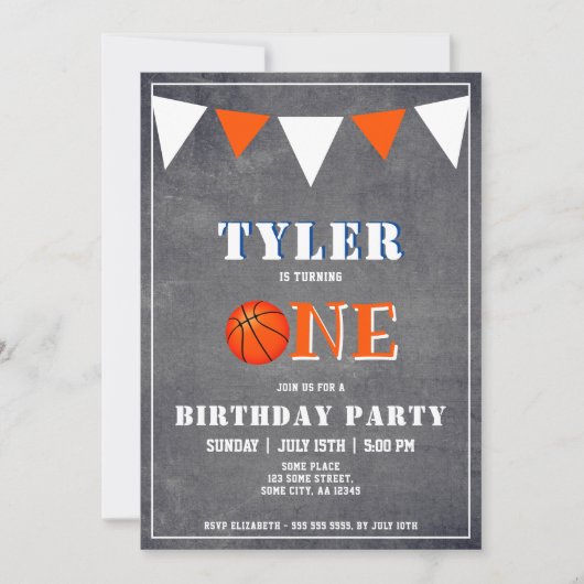 Cute Chalkboard Basketball 1e verjaardag Kaart (Voorkant)