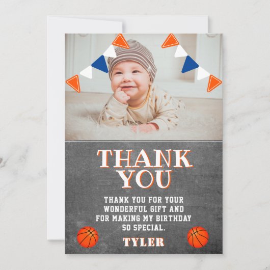 Cute Chalkboard Basketball Photo Birthday Bedankkaart (Voorkant)