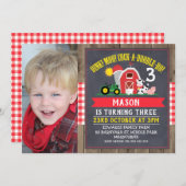 Cute Chalkboard Boerderij Photo Birthday Invitatio Kaart (Voorkant / Achterkant)