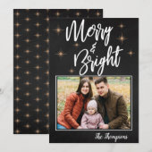 Cute Chalkboard Brush Font MERRY BRIGHT Photo Feestdagenkaart (Voorkant / Achterkant)