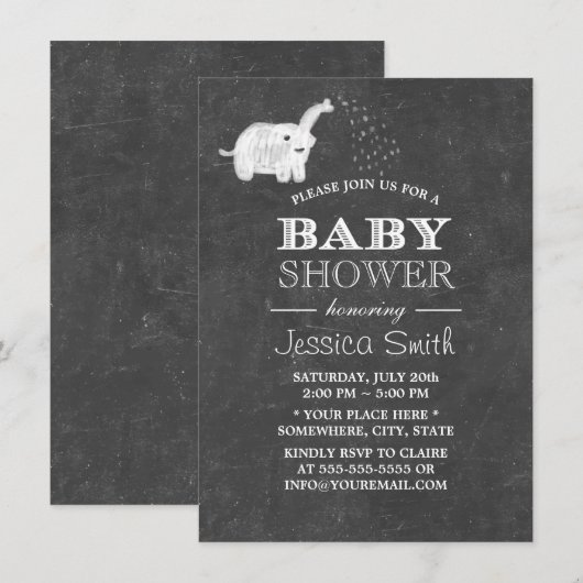Cute Chalkboard Elephant Baby shower Kaart (Voorkant / Achterkant)
