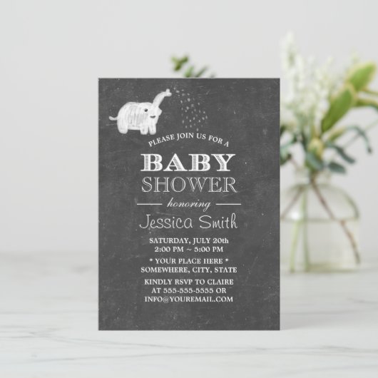 Cute Chalkboard Elephant Baby shower Kaart (Staand voorkant)
