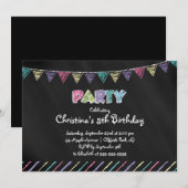 Cute Chalkboard Girls Birthday Party Invitation Kaart (Voorkant / Achterkant)