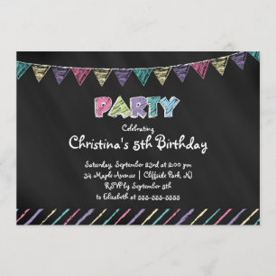 Cute Chalkboard Girls Birthday Party Invitation Kaart