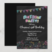 Cute Chalkboard Girls Birthday Party Invitation Kaart (Voorkant / Achterkant)