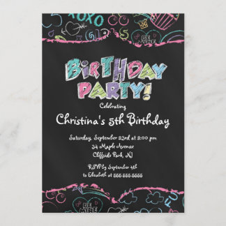 Cute Chalkboard Girls Birthday Party Invitation Kaart