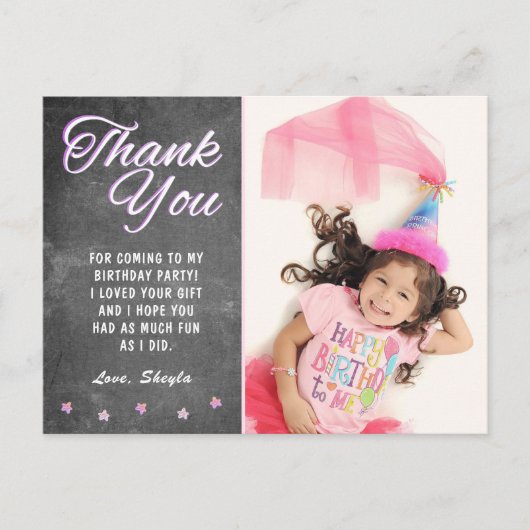 Cute Chalkboard Girly Birthday Foto Dank je Briefkaart (Voorkant)