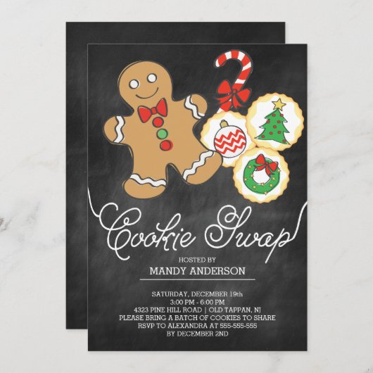 Cute Chalkboard Holiday Cookie Swap Kaart (Voorkant / Achterkant)