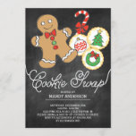 Cute Chalkboard Holiday Cookie Swap Kaart<br><div class="desc">Nodig iedereen uit voor uw feestkoekjesruilfeest met onze stijlvolle uitnodiging met een moderne chalkboardachtergrond met een gingerbrood-man,  snoeprietkoekjes en feestelijke suikerkoekjes.</div>