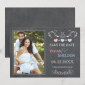 Cute Chalkboard Photo Wedding Save the Date (Voorkant / Achterkant)