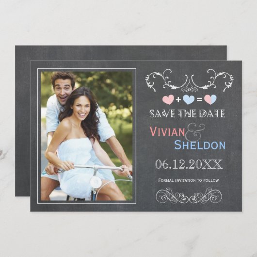 Cute Chalkboard Photo Wedding Save the Date (Voorkant / Achterkant)