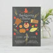 Cute Chalkboard Thanksgiving Dinner Invitation Kaart (Staand voorkant)