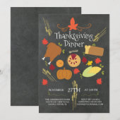 Cute Chalkboard Thanksgiving Dinner Invitation Kaart (Voorkant / Achterkant)