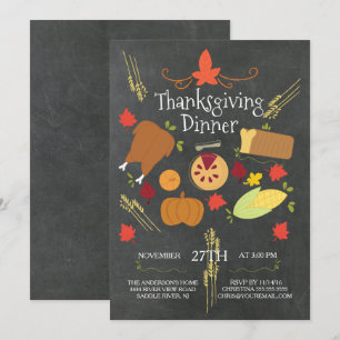 Cute Chalkboard Thanksgiving Dinner Invitation Kaart