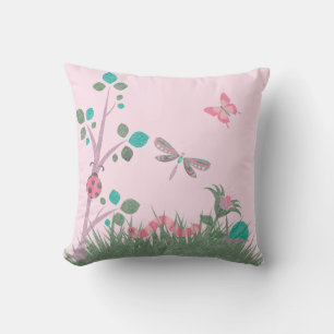 Cute Chalkboard Woodland Bugs Pink CUSHION Kussen