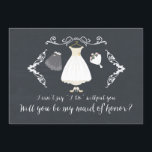 Cute Chalkboard zal je zijn mijn dochter van een e Kaart<br><div class="desc">De hedendaagse kaart "Will you be my Maid of Honor" met een trouwjurk,  sluier,  bloemen en schoenen met een  handgeschreven lettertype op een moderne zwarte achtergrond.</div>