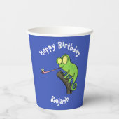 Cute chameleon die een bug cartoon vangt papieren bekers (Achterkant)