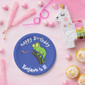 Cute chameleon die een bug cartoon vangt papieren bordje (Feest)