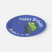 Cute chameleon die een bug cartoon vangt papieren bordje (Gekanteld)