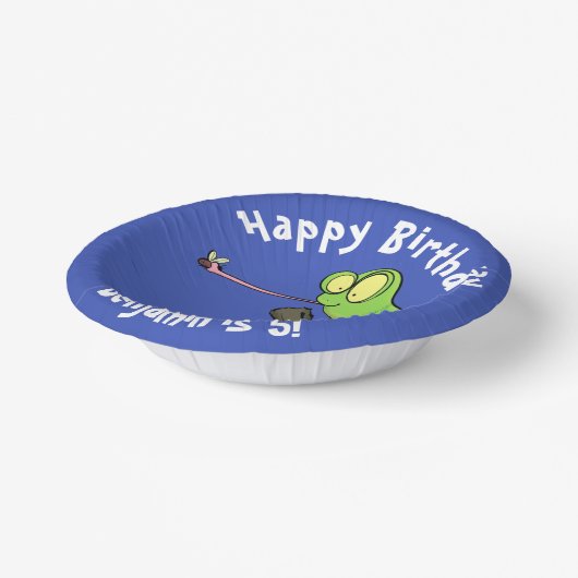 Cute chameleon die een bug cartoon vangt papieren kommen (Gebogen)