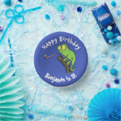 Cute chameleon die een bug cartoon vangt papieren kommen (Feest)