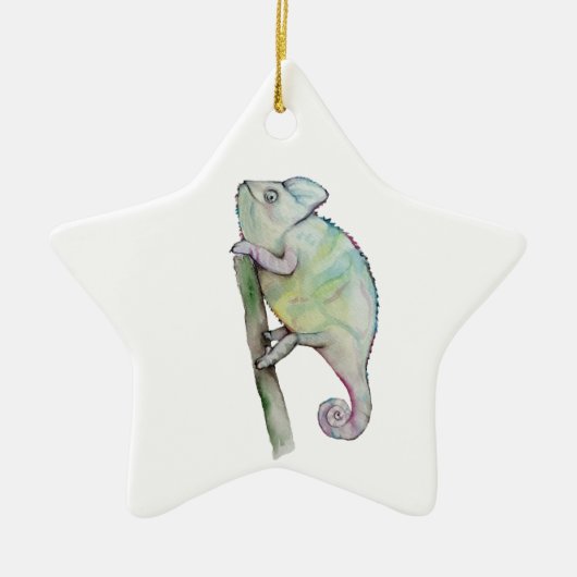 Cute chameleon geschilderd in waterverf keramisch ornament (Voorkant)