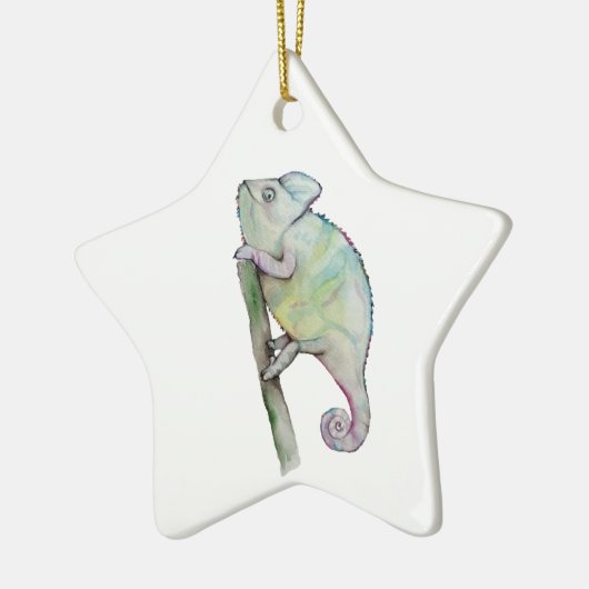Cute chameleon geschilderd in waterverf keramisch ornament (Links)