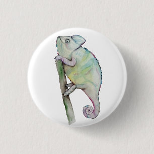 Cute chameleon geschilderd in waterverf ronde button 3,2 cm
