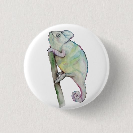 Cute chameleon geschilderd in waterverf ronde button 3,2 cm (Voorkant)